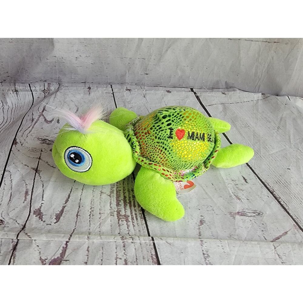 Surf Style Turtle Plush I Love Mami Beach Stuffed Animal 8in Embroidered Eyes